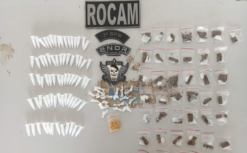 Policiais do 3° e do 7º batalhões da PM prendem suspeitos com drogas e arma de fogo