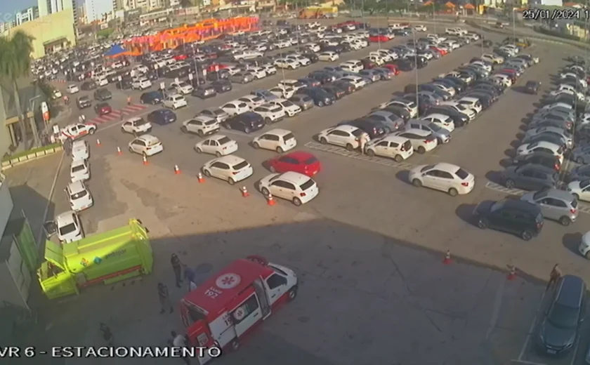 Câmera registra momento em que homem foi baleado em estacionamento de shopping de Maceió