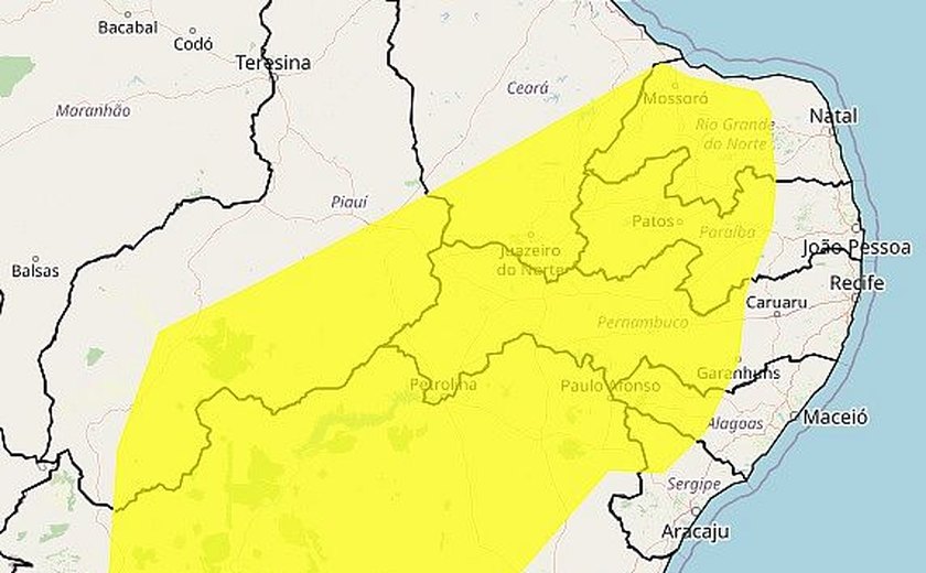 Alerta de ventos que podem chegar a 60km é renovado para regiões de Alagoas