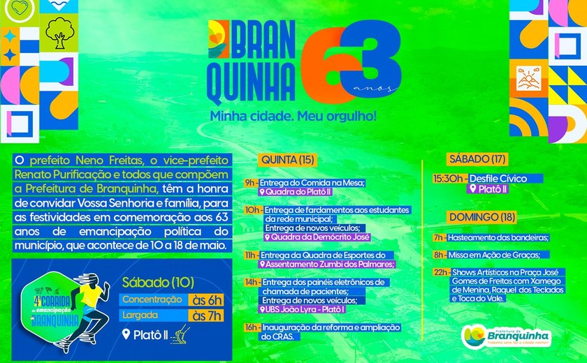 63 anos de Branquinha : Prefeitura anuncia programação da emancipação política