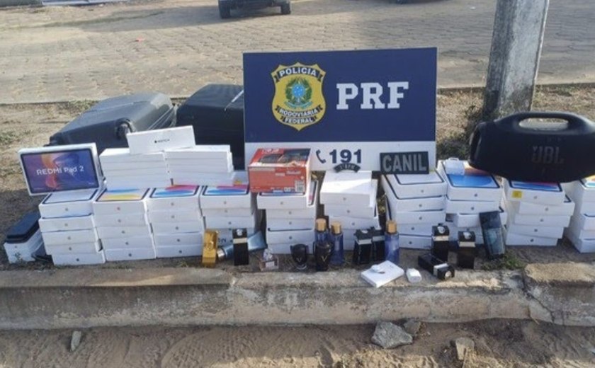 Celulares, caixas de som, videogame: PRF apreende 92 itens sem notas fiscais no interior de Alagoas