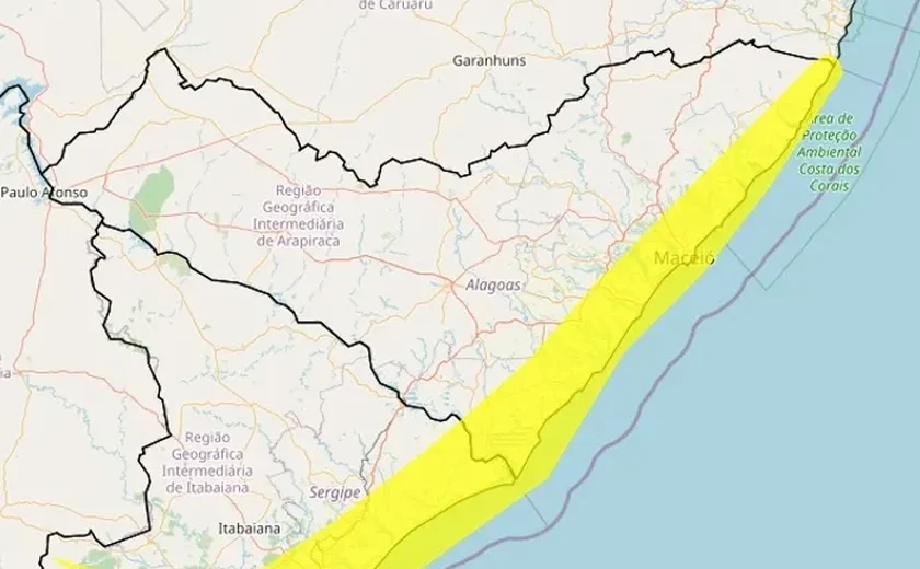 Inmet emite novo alerta de chuvas para Maceió e outras 26 cidades de Alagoas