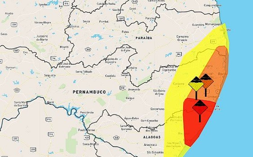 Onze cidades da zona da mata estão sob alerta vermelho de chuvas