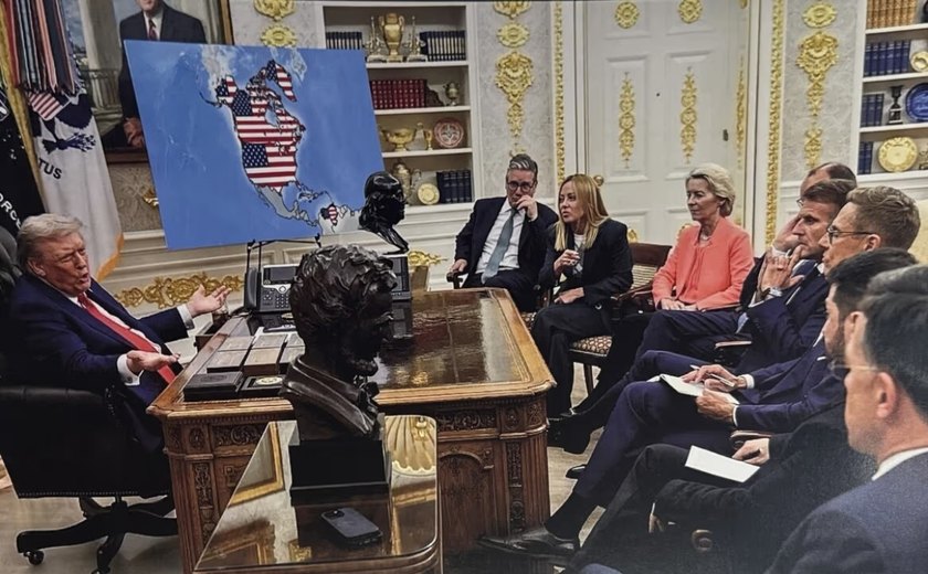 Trump compartilha foto de mapa americano anexando Groenlândia, Canadá e Venezuela