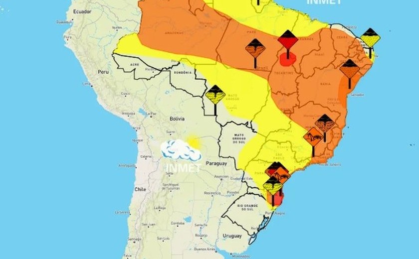 Inmet emite alerta de perigo de chuvas para 23 estados