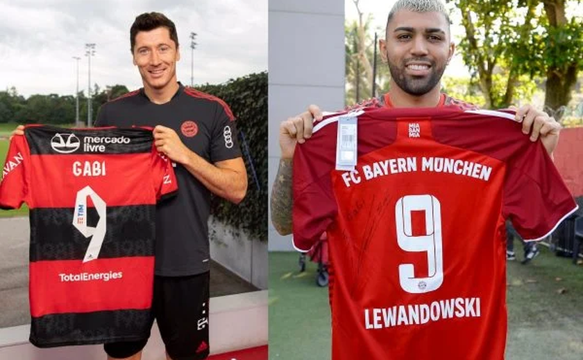 Futebol “Craque conhece craque”: Gabigol e Lewandowski trocam camisas