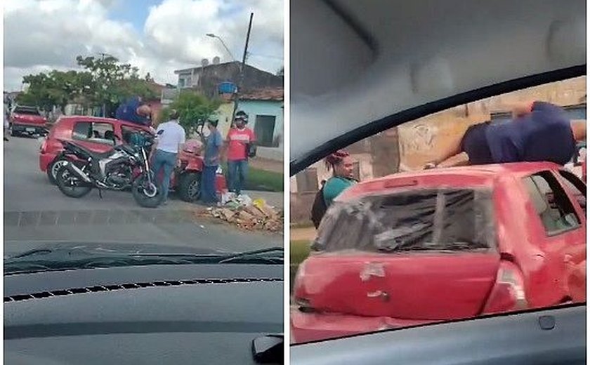 Vítima de acidente fica deitada por cima de carro enquanto aguarda socorro, na Cambona