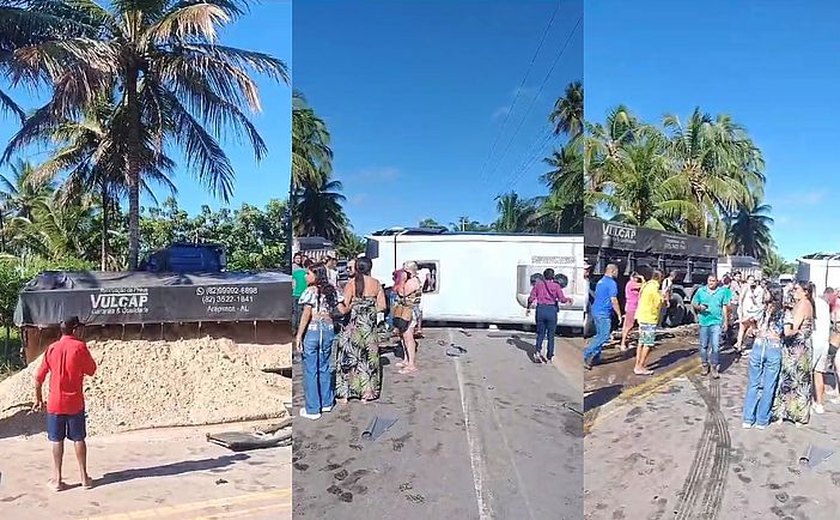 Acidente entre carreta e micro-ônibus de turismo deixa cerca de 30 vítimas em rodovia de AL