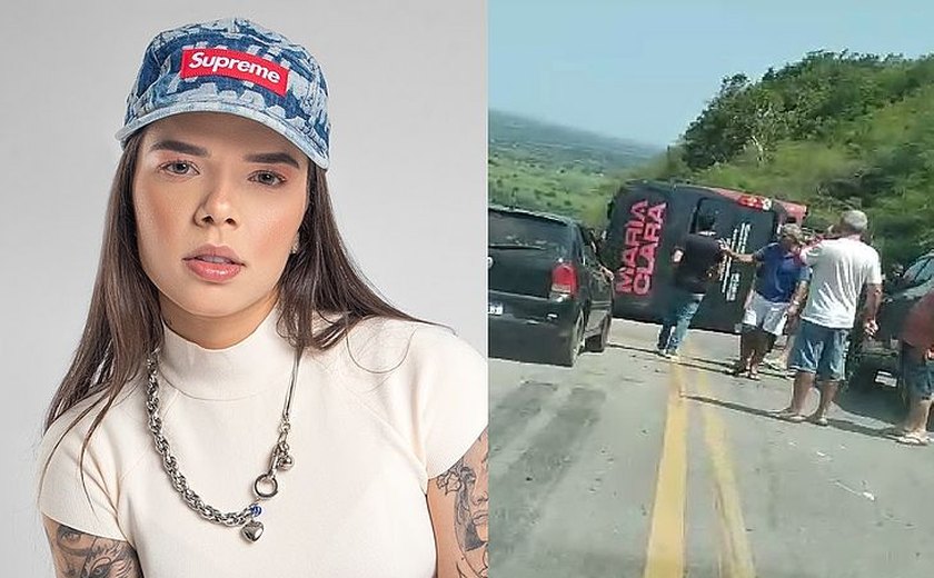 Ônibus com a cantora Maria Clara e equipe com mais de 15 pessoas tomba no interior de AL