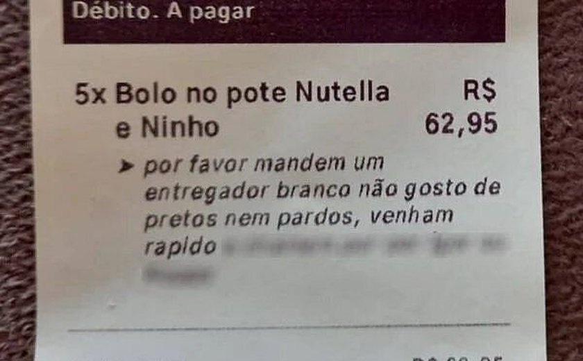 “Mandem entregador branco. Não gosto de pretos”, pede cliente em app