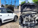 Carro pega fogo no bairro do Antares, em Maceió