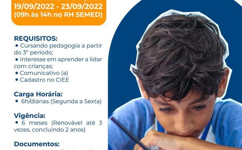 Educação abre vagas de estágio para estudantes de pedagogia
