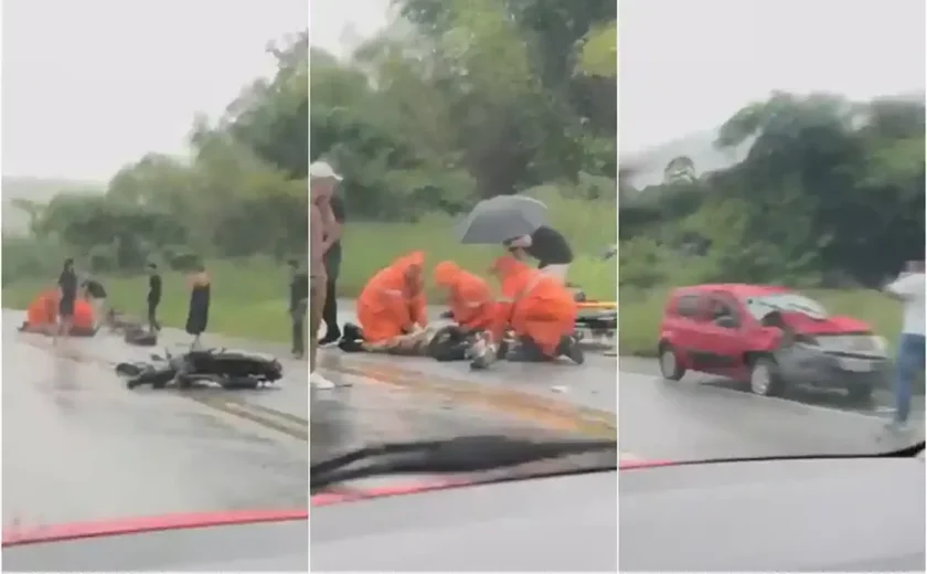 Motociclista fica ferido em colisão com carro na BR-104, em União dos Palmares