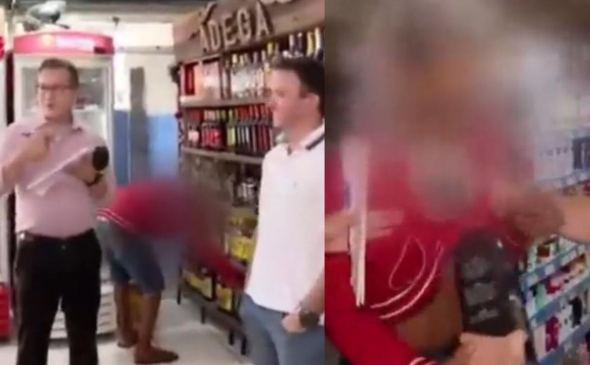 Homem tenta furtar garrafa de uísque em frente à equipe da Record TV, em GO