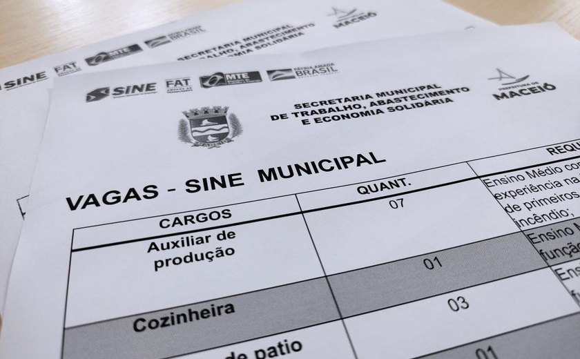 Sine Maceió disponibiliza mais de 50 vagas de emprego