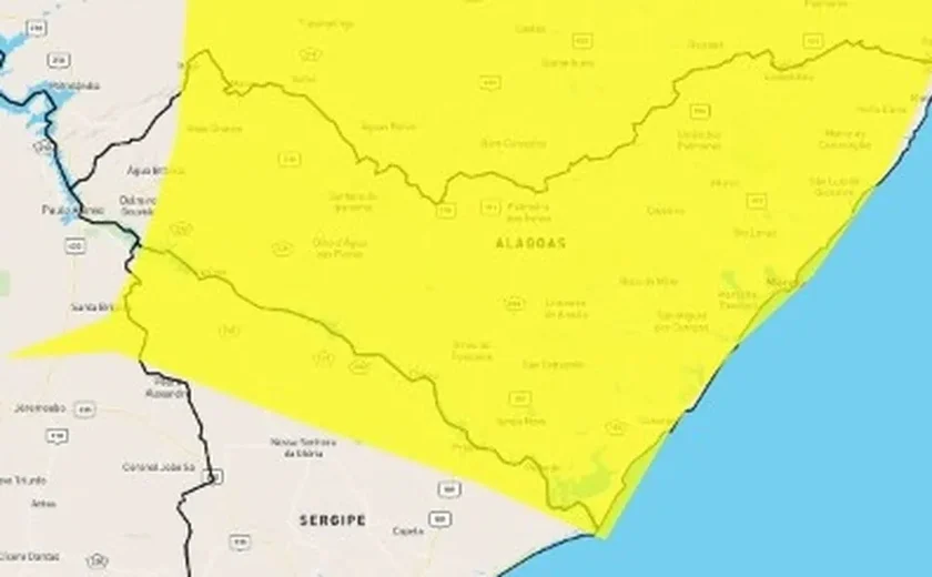 Inmet emite novos alertas de chuva fraca a moderada para 101 cidades de Alagoas