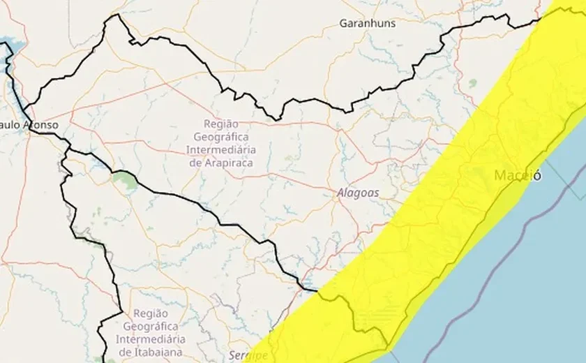 Inmet emite alerta de chuvas intensas para 43 cidades alagoanas