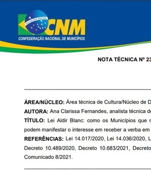 Notas técnicas orientam gestores a solicitar recursos aos Estados sobre a Lei Aldir Blanc