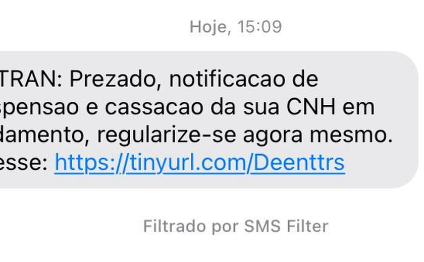 Golpe usa mensagens de texto para roubar dados de condutores em Alagoas, alerta Detran