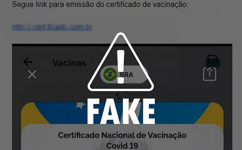 É fake! Ministério da Saúde não envia certificado de vacinação contra Ccovid-19 por e-mail