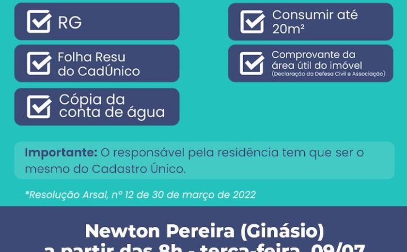 Moradores do Newton Pereira receberão nesta terça-feira mutirão para 50% de desconto na conta de água