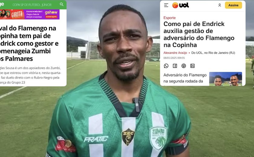 Com gestão de Douglas Sousa, pai do jogador Endrick, Zumbi vem ganhando espaço na mídia e no campo