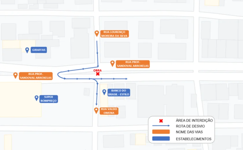 Parte de via na Ponta Verde será interditada a partir desta quarta por causa de obra da BRK