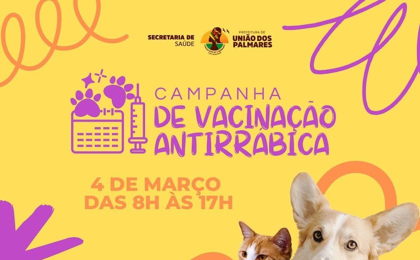 União dos Palmares vacina cães e gatos contra a raiva neste sábado (4)