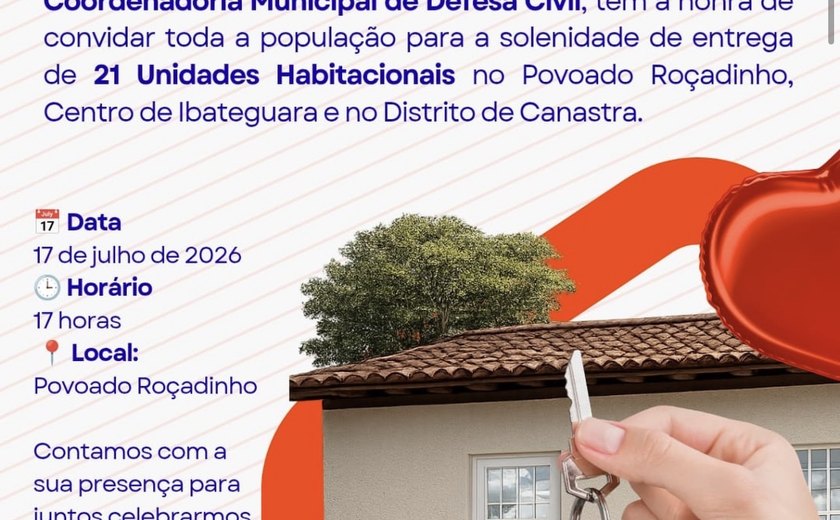 Prefeitura de Ibateguara realizará entrega de 21 unidades habitacionais no próximo dia 17