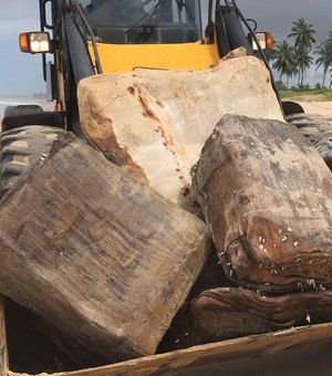 Mais nove fardos de navio nazista são recolhidos em praia de Coruripe