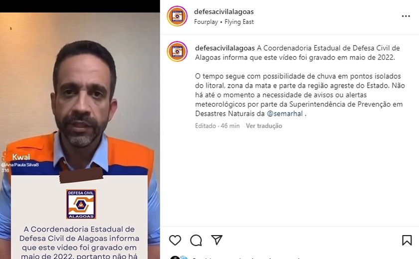 Vídeo do governador alertando sobre temporal em Alagoas é de 2022, diz Defesa Civil