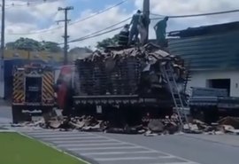 Caminhão carregado de papelão tem princípio de incêndio no Tabuleiro do Martins