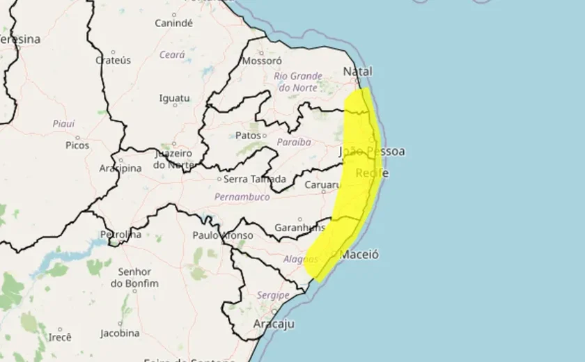 Inmet divulga alerta de chuvas intensas para 46 municípios de Alagoas nesta terça-feira