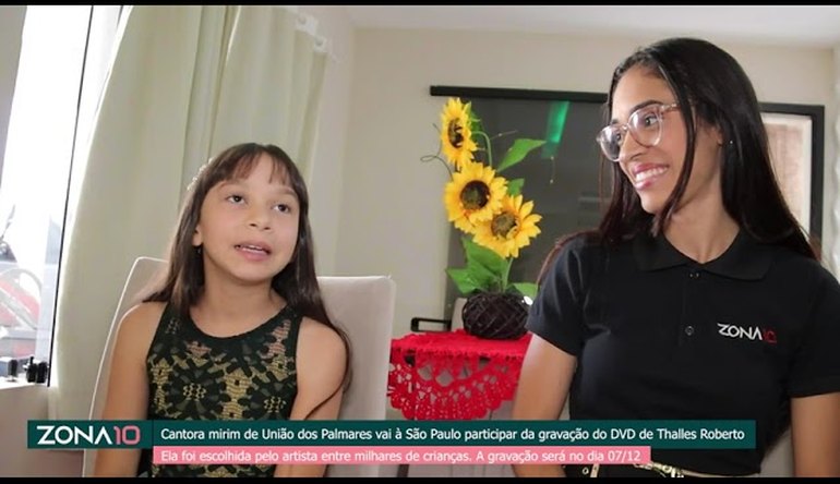 Cantora mirim de União dos Palmares vai à São Paulo participar da gravação do DVD de Thalles Roberto