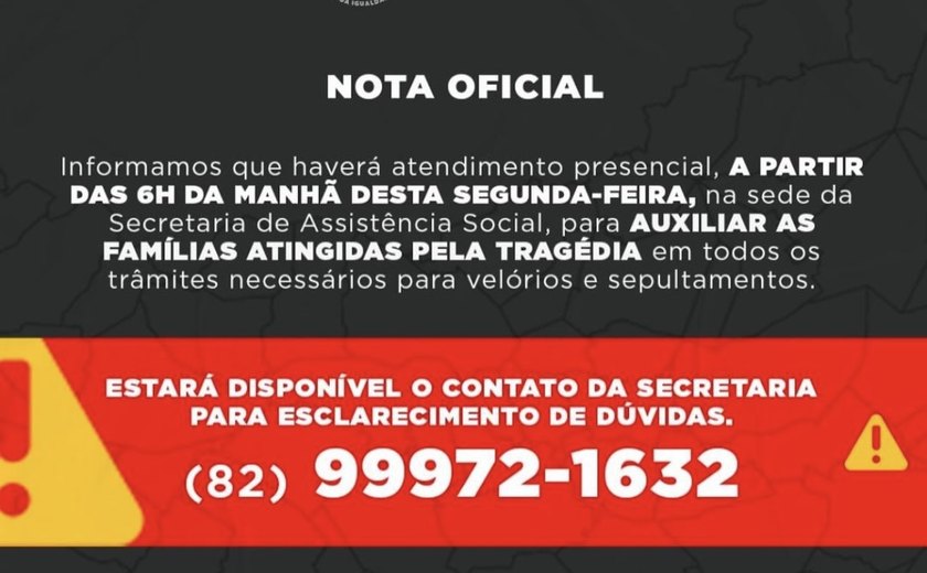 Secretaria de Assistência Social oferece suporte às famílias das vítimas do acidente para realizar velórios e sepultamentos