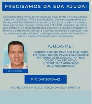 Homem faz apelo por ajuda para tratar doença que pode deixá-lo cego; veja como ajudar!