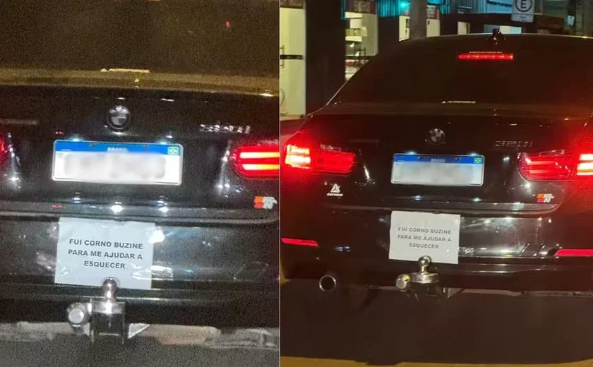 Carro de luxo é flagrado com placa inusitada no litoral de SP: 'fui corno, buzine'