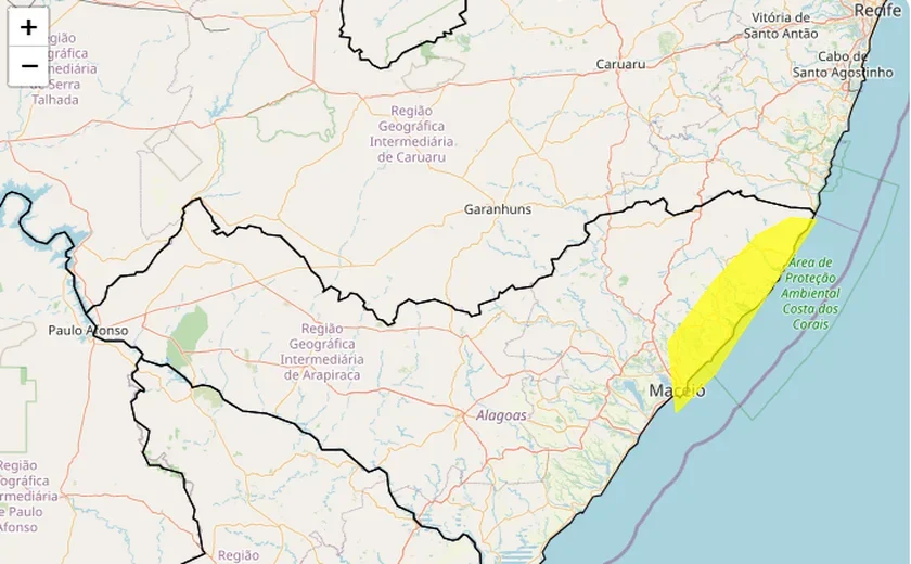 Inmet emite novo alerta de chuvas fortes para 12 cidades de Alagoas