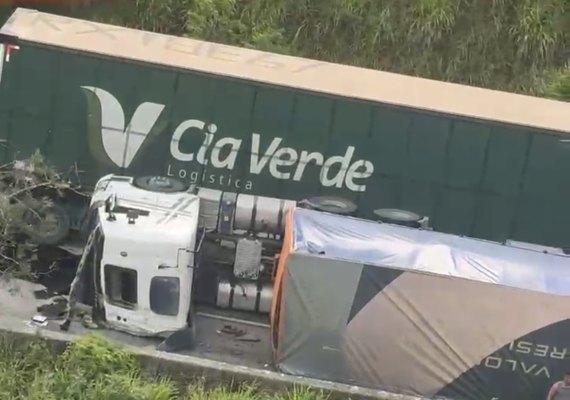 Carreta tomba na BR-101 próximo a Messias e carga de placas solares é saqueada