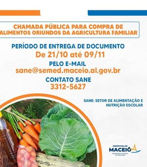 Educação alerta para fim do prazo para aquisição de produtos da agricultura familiar