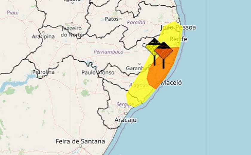 Chuva: alertas 'laranja' e 'amarelo' são divulgados para Maceió e mais 72 municípios