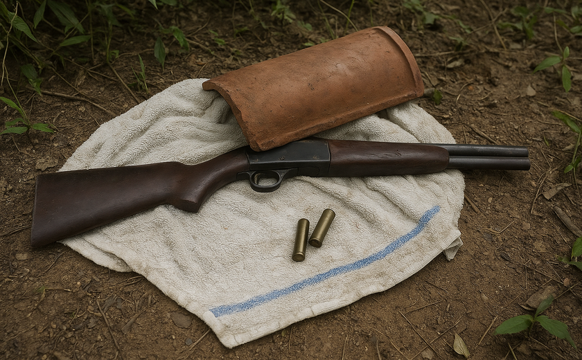 Suspeitos fogem e deixam arma enrolada em toalha; PM apreende material no Tabuleiro do Martins