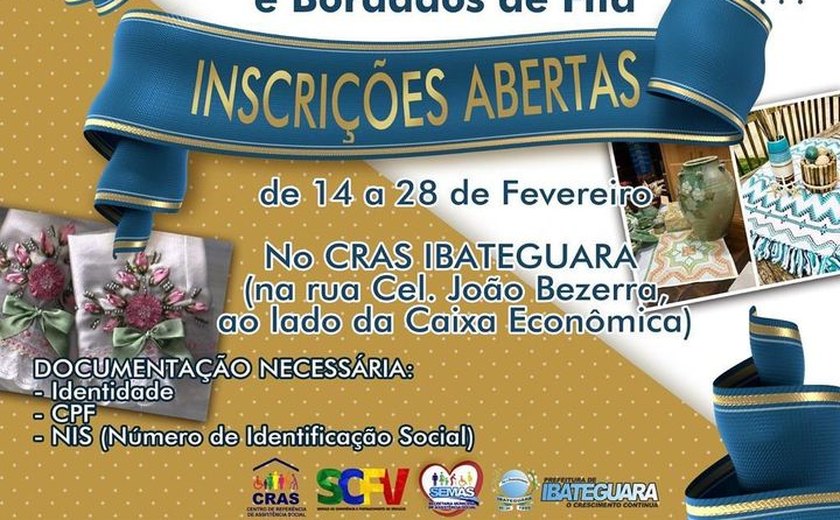 Prefeitura de Ibateguara oferta curso de Bordados de Vagonite e de Fita