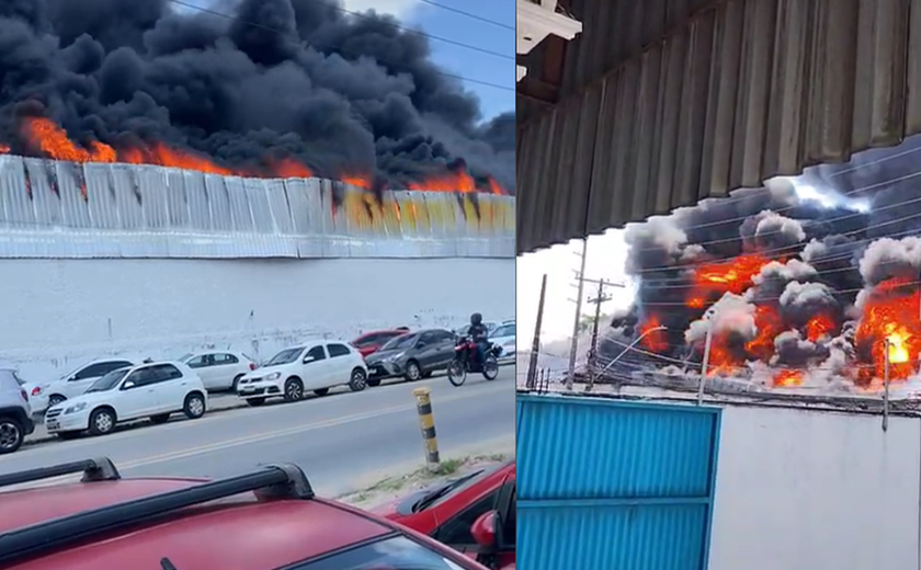 Incêndio de grandes proporções atinge fábrica de descartáveis em Maceió