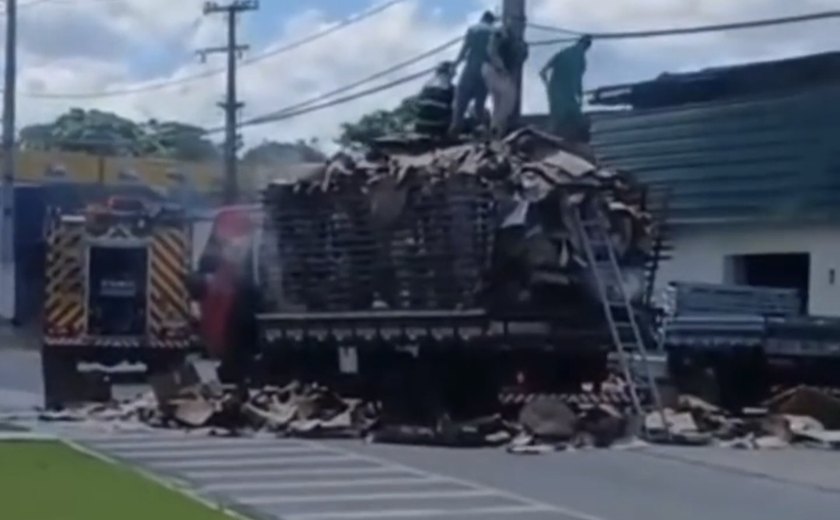 Caminhão carregado de papelão tem princípio de incêndio no Tabuleiro do Martins