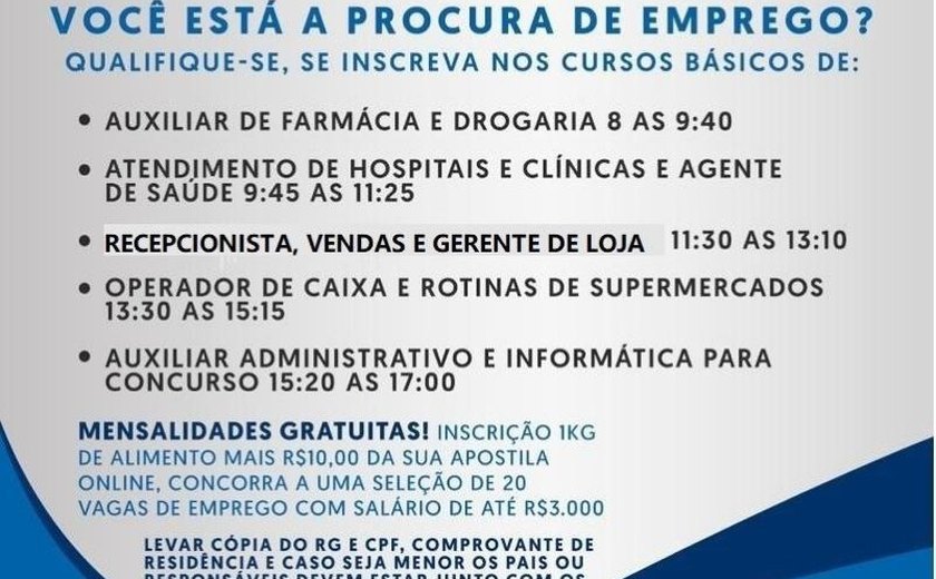 União dos Palmares recebe cursos gratuitos de qualificação profissional