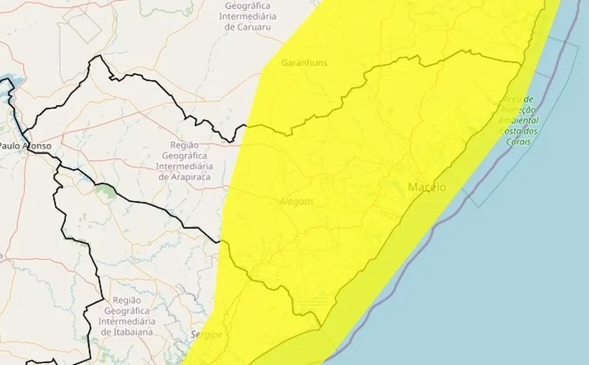 Inmet divulga aviso de acumulado de chuva para 78 municípios de AL