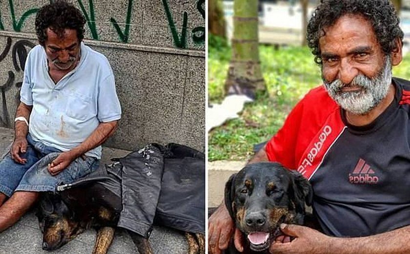 Morador de rua doa casaco para cachorro e os dois conseguem abrigo