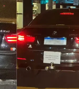 Carro de luxo é flagrado com placa inusitada no litoral de SP: 'fui corno, buzine'
