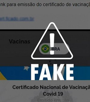 É fake! Ministério da Saúde não envia certificado de vacinação contra Ccovid-19 por e-mail